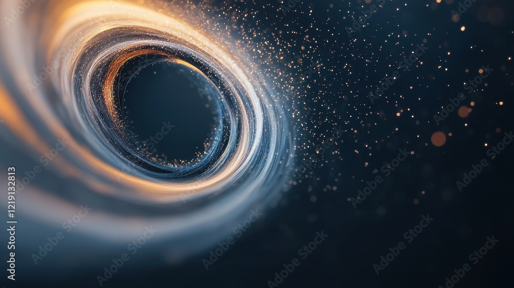 Poster swirling vortex of technology and innovation with sparkling particles enhancing depth and perspectiv