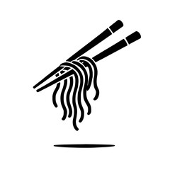 Noodles and Chopsticks:  A minimalist illustration of chopsticks holding a bunch of noodles against a clean background.  The simple design emphasizes the essence of Asian cuisine.