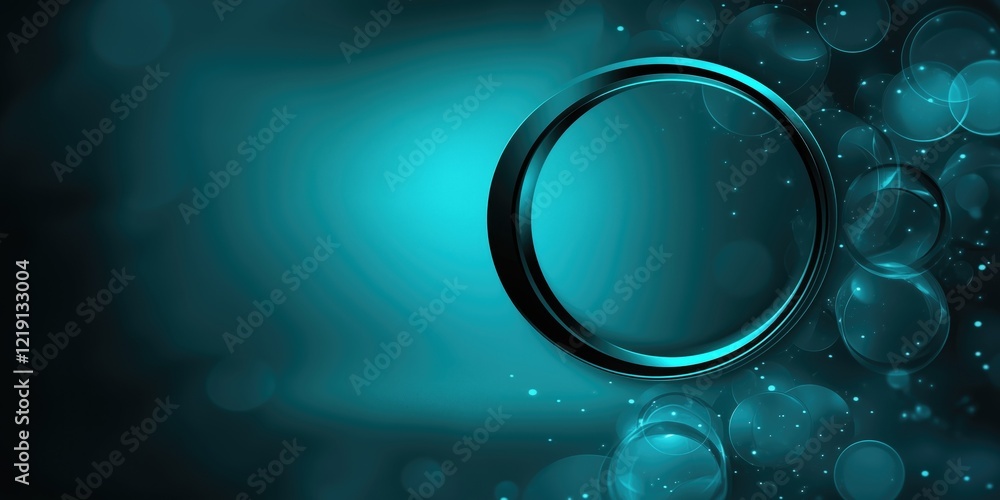 Poster a vibrant abstract design featuring a circular frame surrounded by glowing blue bubbles and soft lig