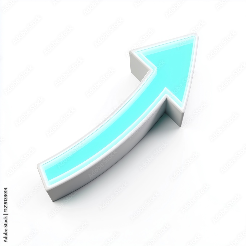Poster a stylized 3d arrow pointing upwards, featuring a light blue color with a gray outline, symbolizing 