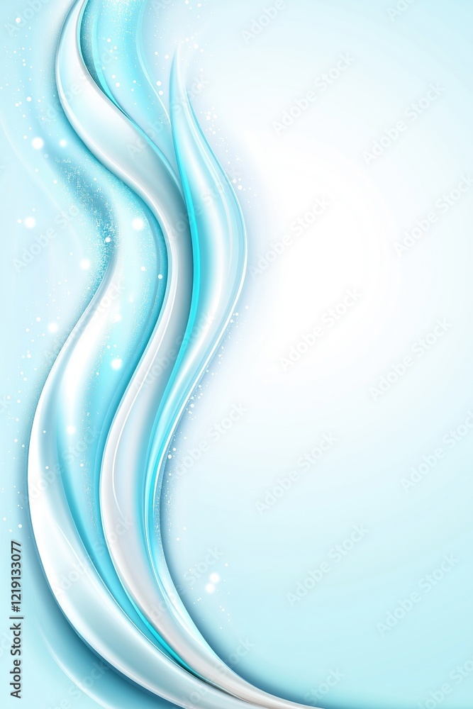 Poster soft blue waves flow gracefully across a light background, creating a calming and modern abstract de