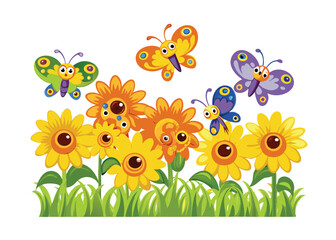 spring flowers and butterflies vector