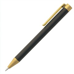 A sleek black pen with a gold clip and tip, perfect for writing or as a stylish desk accessory.