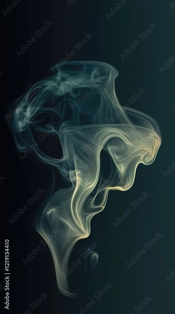 Poster abstract image of swirling smoke in soft hues, creating a mystical and fluid appearance against a da