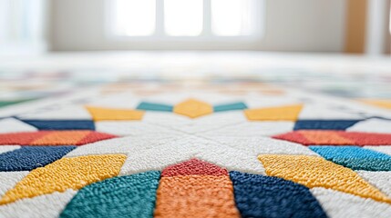 Beautifully Crafted Traditional Prayer Mat with Intricate Geometric Patterns in Vibrant Colors