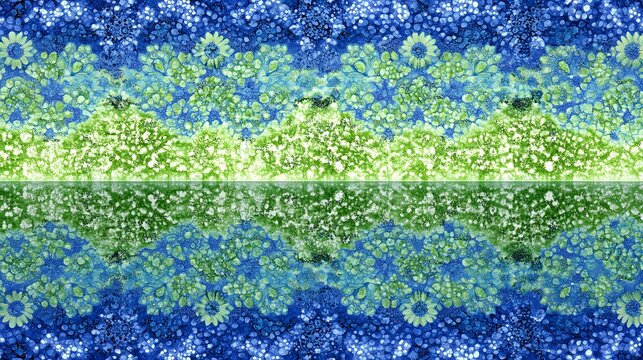 Abstract Floral Water Reflection Green Blue Pattern