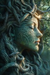 Serene Tree Nymph, mystical forest creature.