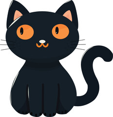 Black cat illustration. Cute lucky cat. Black kitten. Halloween concept.