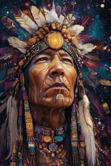 Obraz premium Native American portrait, spiritual, ornate headdress