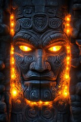 Glowing Stone Carving of Ancient Deity