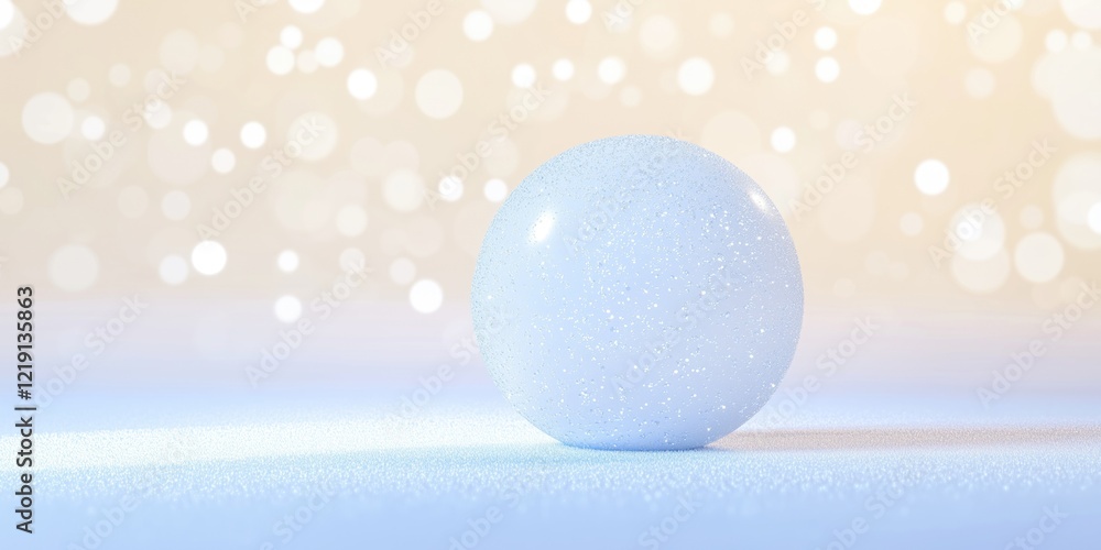 Poster a shimmering white sphere with a textured surface, set against a soft, blurred background of light b
