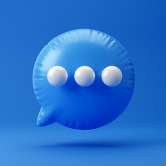 Inflated message icon isolated over blue background. 3D rendering.
