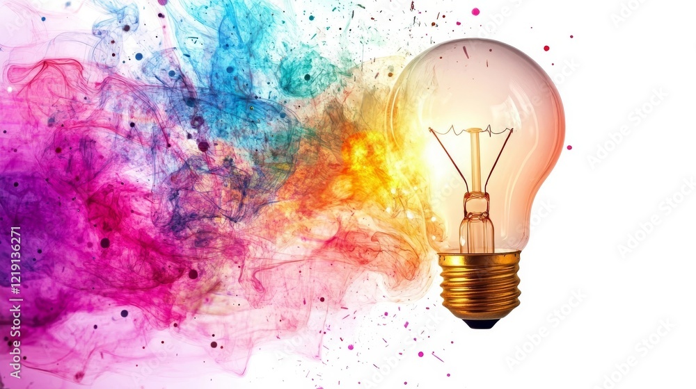 Poster colorful light bulb with vibrant smoke effects creating a captivating visual display in a creative s