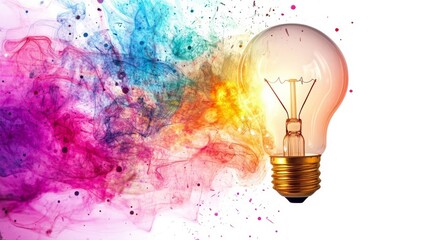 Colorful light bulb with vibrant smoke effects creating a captivating visual display in a creative setting