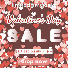 Valentine's Day sale, template discount banner design with multicolored rose hearts to promote purchases in the 14 february. modern vector illustration for poster, flyer, social media, background