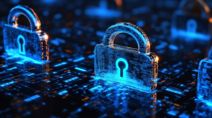 Cybersecurity and data protection concept featuring abstract binary code technology in a futuristic digital environment


