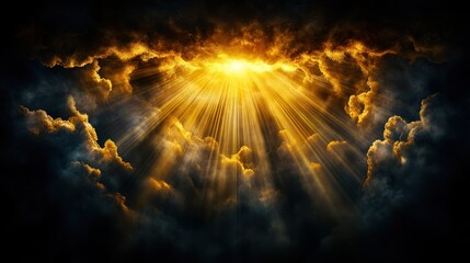 Divine Drama: Nature's Dark Sky with Sun God Rays - A Religious Background