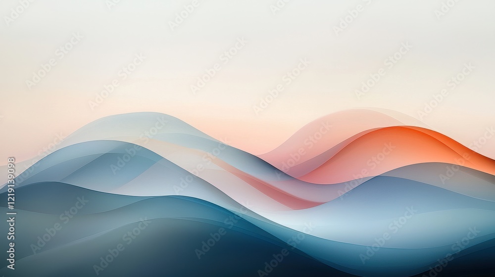 Poster abstract waves of color reflecting fluid nature in soft gradient tones and gentle curves