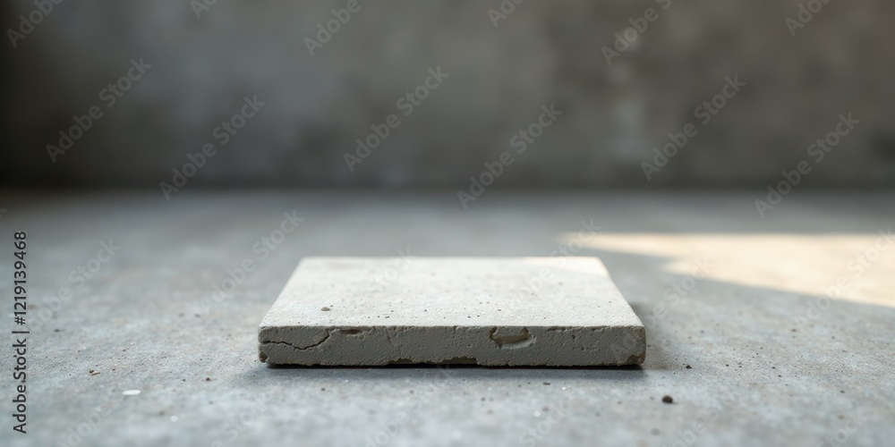 Poster a rough-textured concrete slab rests on a grey floor with subtle lighting