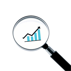 Magnifying Glass Shows Positive Growth Chart Business Success Financial Analysis data blue icon goal