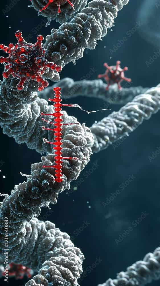 Aufkleber study of a virus interacting with genetic material in a laboratory setting under a microscope