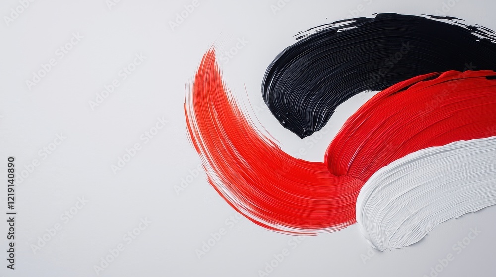 Poster dynamic brush strokes creating an illusion of upward movement in bold colors on a white background