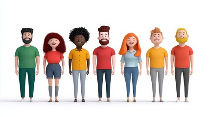 Fototapeta premium Diverse Group of Pixel-Art Cartoon Characters Standing Together in Unity