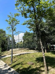 path in the park with a football field