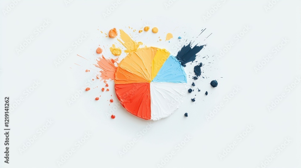 Poster abstract pie chart with colorful splashes of paint creating a vibrant artistic design