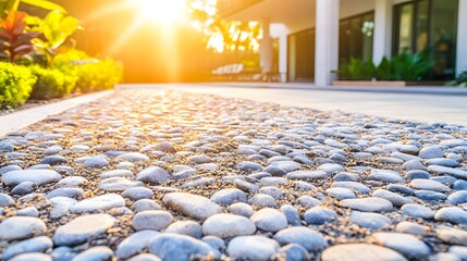 Fototapeta premium Sunlit Stone Pathway Garden Landscape Design