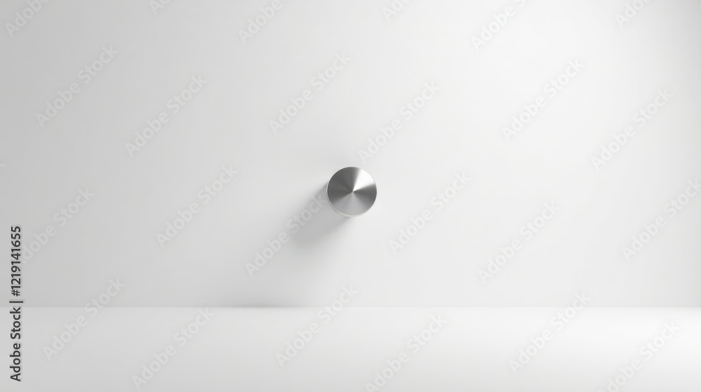 Poster a minimalist image featuring a single, cylindrical metallic object against a clean, white backdrop