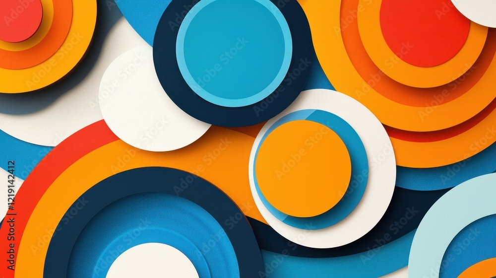 Poster dynamic circular waves and patterns in bright colors creating an innovative aesthetic for modern des