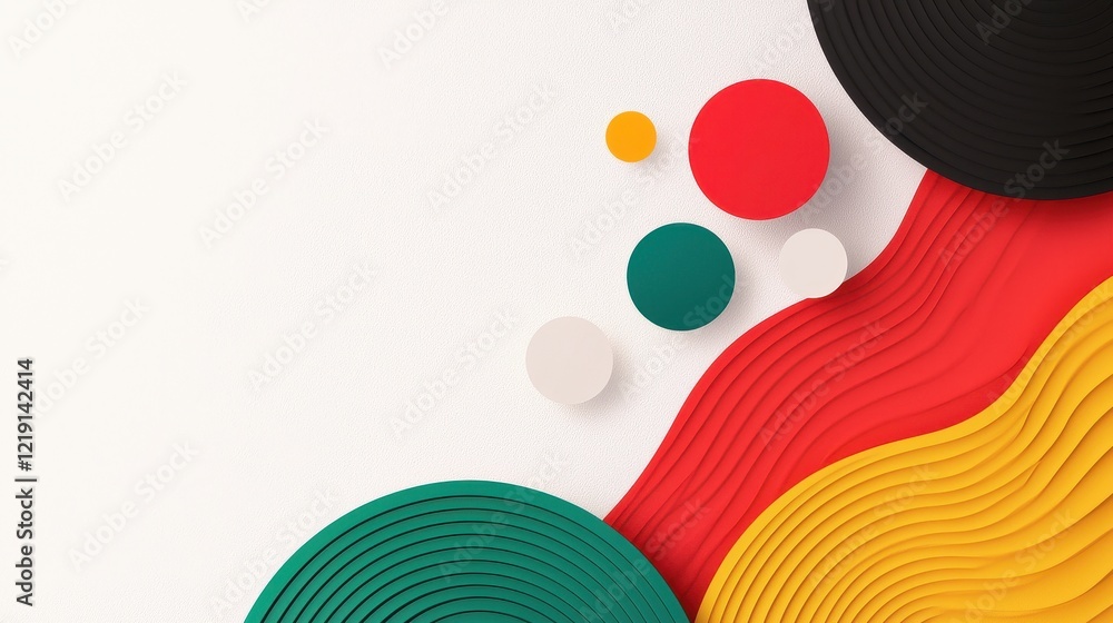 Poster dynamic circular waves and patterns in bold colors with a modern and creative design aesthetic