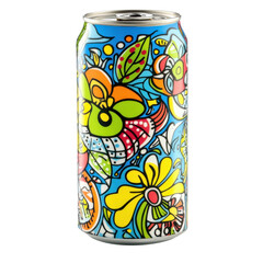 Obraz premium Vibrant and Artistic Beverage Can Featuring Whimsical Floral and Nature Design with Bold Colors Perfect for Beverage Promotions and Advertisements
