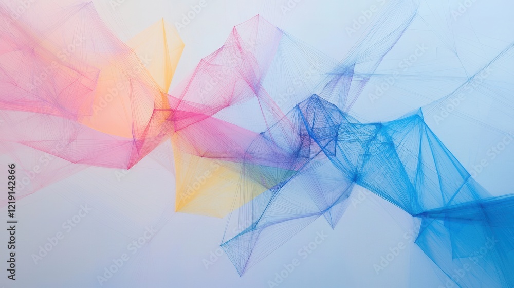 Poster ethereal abstract composition of colorful lines and nodes representing connections and interactions 