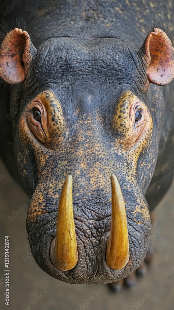 Poster curved tusks of a babirusa seen from above showcasing unique features and characteristics. generativ