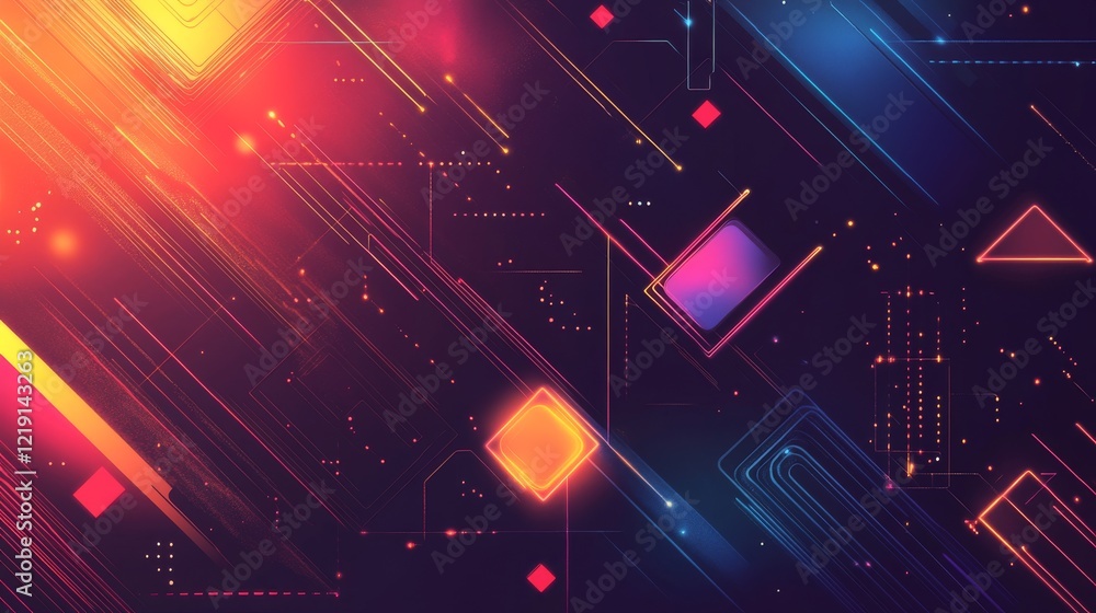 Poster futuristic cyberspace gaming background with glowing geometric shapes and digital network elements i
