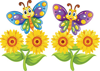 vector flowers and butterflies