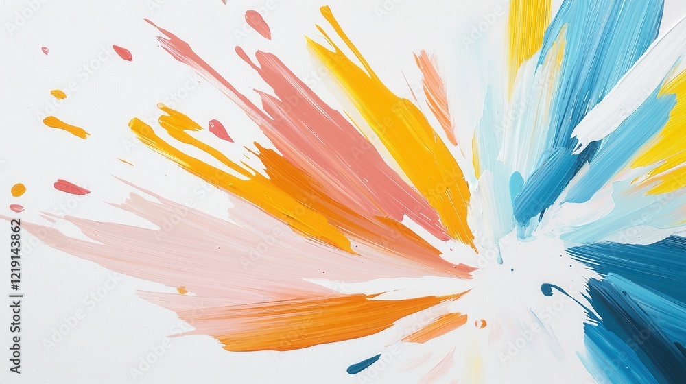 Poster lively colorful brush strokes colliding and blending to create dynamic abstract art composition