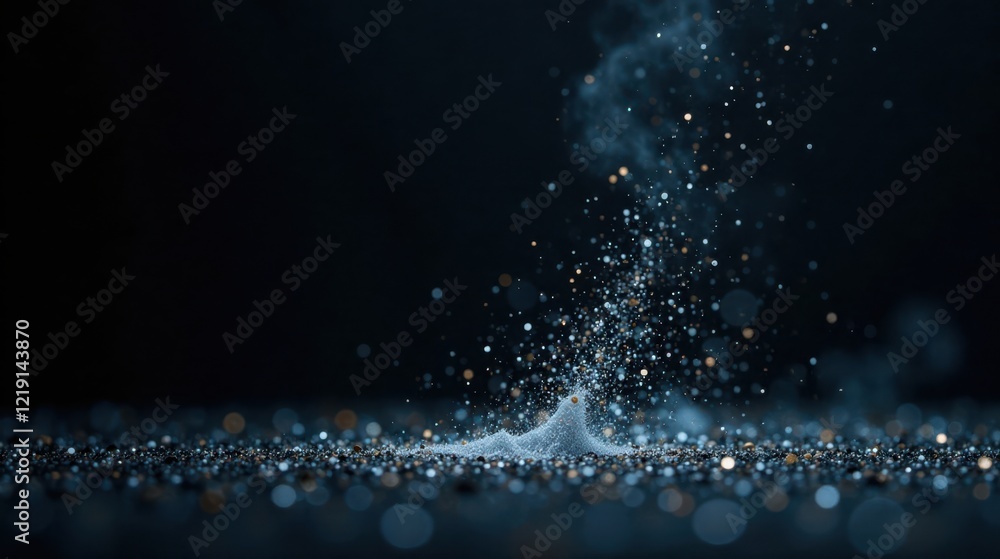 Aufkleber Ethereal Dust Cloud Descending Upon a Glittering Surface, Creating a Mesmerizing Visual Spectacle of Light and Particle Movement