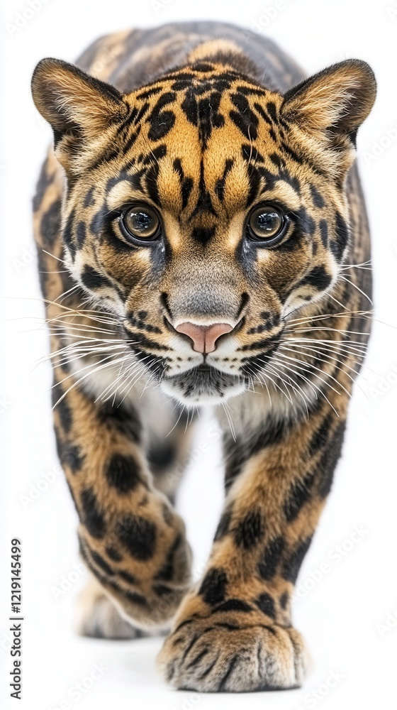Poster Clouded Leopard Walking Gracefully With Distinctive Spotted Coat From a Top View. Generative AI