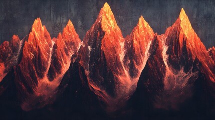 Fiery Mountain Range Digital Art Abstract Landscape