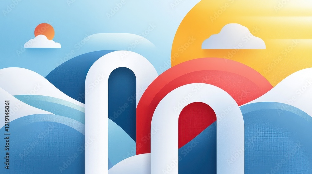 Aufkleber abstract stylized design featuring pathways and colorful elements in a modern artistic composition