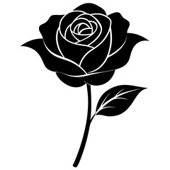 Single blooming rose silhouette with smooth curved petals