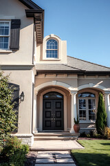 Obraz premium Elegant Home Exterior: Modern Architecture, Landscaping, and Classic Design