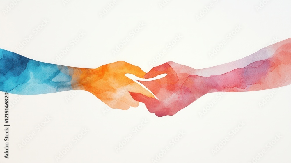 Poster abstract art of two interlocking hands symbolizing connection and unity in vibrant colors