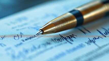 Close-up of a Gold Pen Resting on a Signed Check