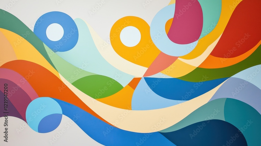 Poster whimsical swirls and colorful circles in a vibrant abstract artwork displaying dynamic flowing patte