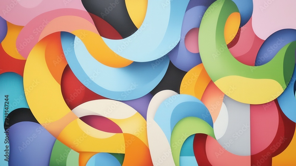 Poster whimsical swirls and colorful circles creating an abstract art composition full of movement and joy