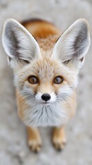Fennec Fox With Large Ears Viewed From Above Showcasing Its Unique Features in a Minimalistic Setting. Generative AI